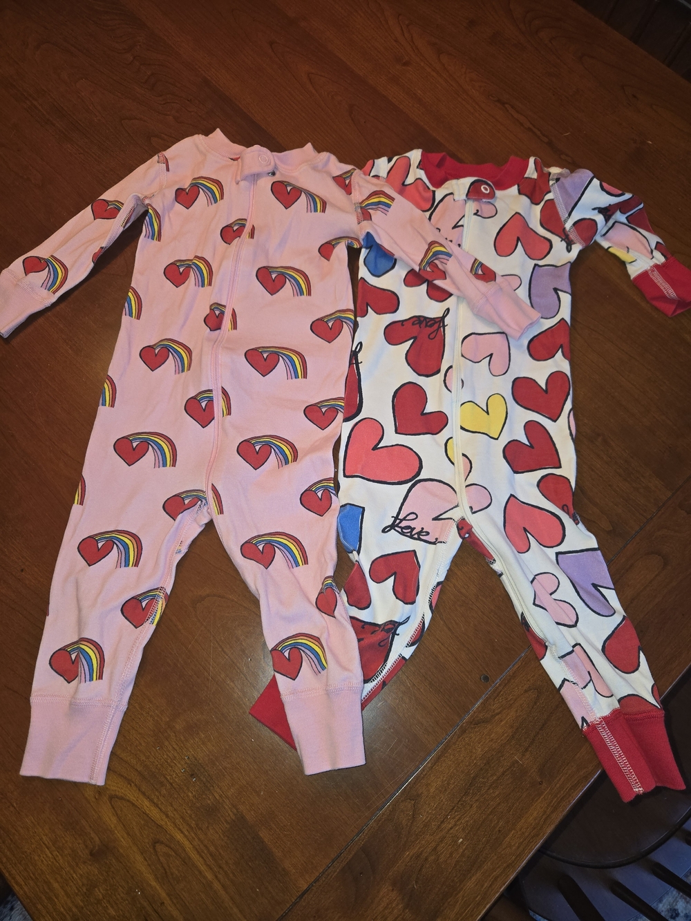 Hanna Andersson Pink & White Heart Rainbow Footless One-Pieces (2)